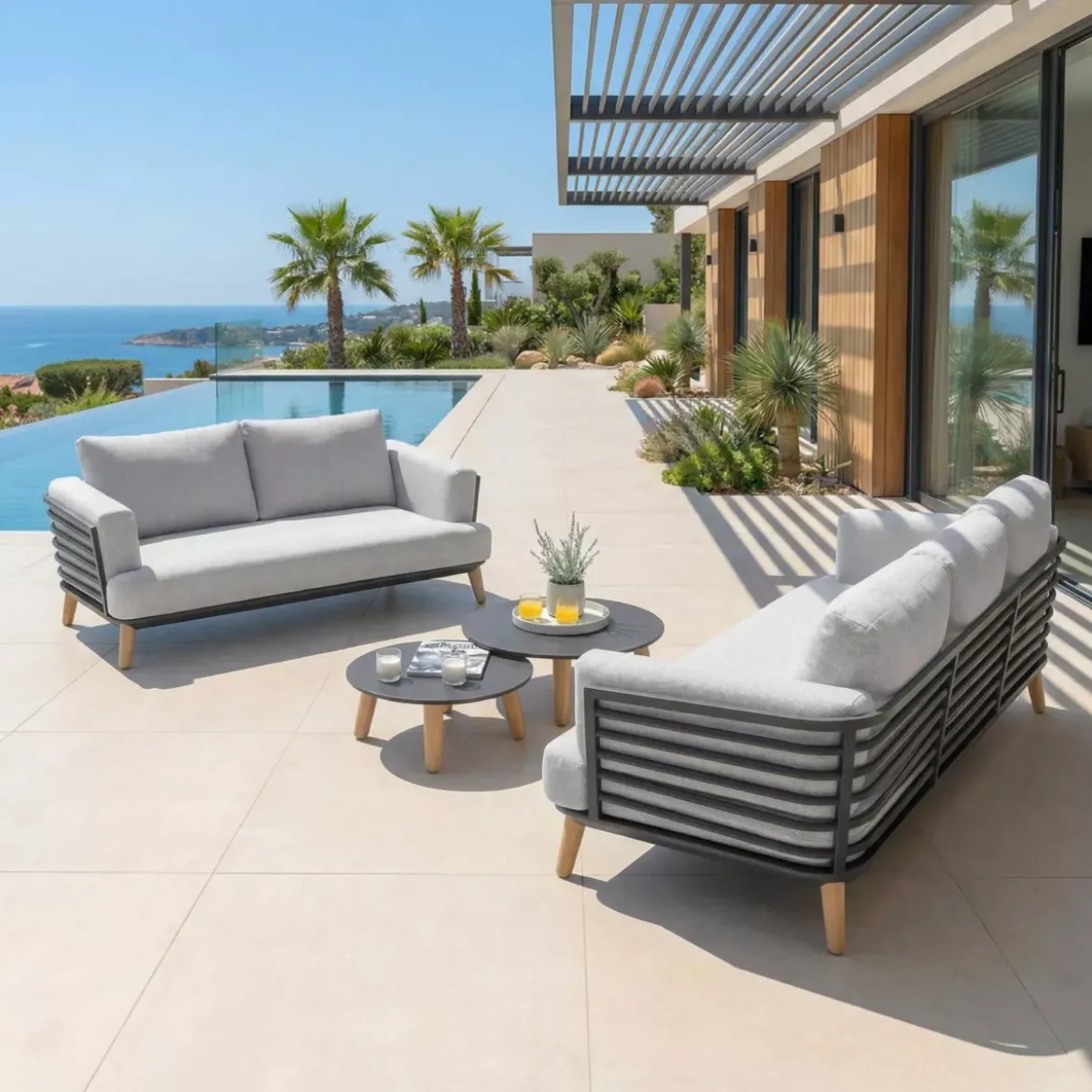 Salotto da giardino alluminio 5 posti 4 pezzi Monte Carlo Grigio antracite e grigio chiaro