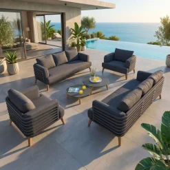 Salotto da giardino alluminio 8 posti 6 pezzi Monte Carlo Grigio antracite
