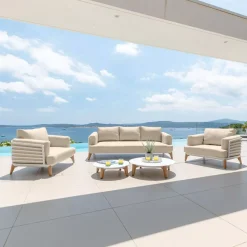 Salotto da giardino alluminio 5 posti 5 pezzi Monte Carlo Bianco e beige