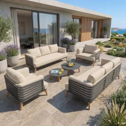 Salotto da giardino alluminio 8 posti 6 pezzi Monte Carlo Grigio antracite e beige