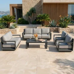 Salotto da giardino alluminio 7 posti 5 pezzi Elba Grigio antracite e grigio chiaro