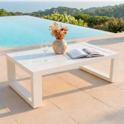 Salotto da giardino alluminio 7 posti 5 pezzi Elba Bianco e totora