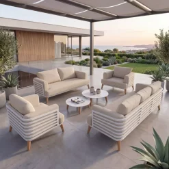 Salotto da giardino alluminio 7 posti 6 pezzi Monte Carlo Bianco e beige