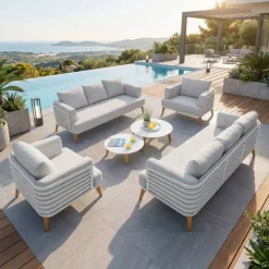 Salotto da giardino alluminio 8 posti 6 pezzi Monte Carlo Bianco e grigio chiaro
