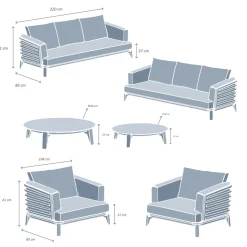 Salotto da giardino alluminio 8 posti 6 pezzi Monte Carlo Bianco e grigio chiaro