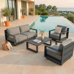 Salotto da giardino alluminio 4 posti 4 pezzi Elba Grigio antracite