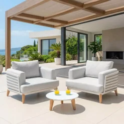 Salotto da giardino alluminio 2 posti 3 pezzi Monte Carlo Bianco e grigio chiaro