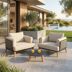 Salotto da giardino alluminio 2 posti 3 pezzi Monte Carlo Grigio antracite e beige