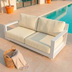 Salotto da giardino alluminio 7 posti 5 pezzi Elba Bianco e beige
