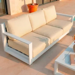 Salotto da giardino alluminio 7 posti 5 pezzi Elba Bianco e beige