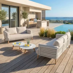 Salotto da giardino alluminio 5 posti 4 pezzi Monte Carlo Bianco e tortora