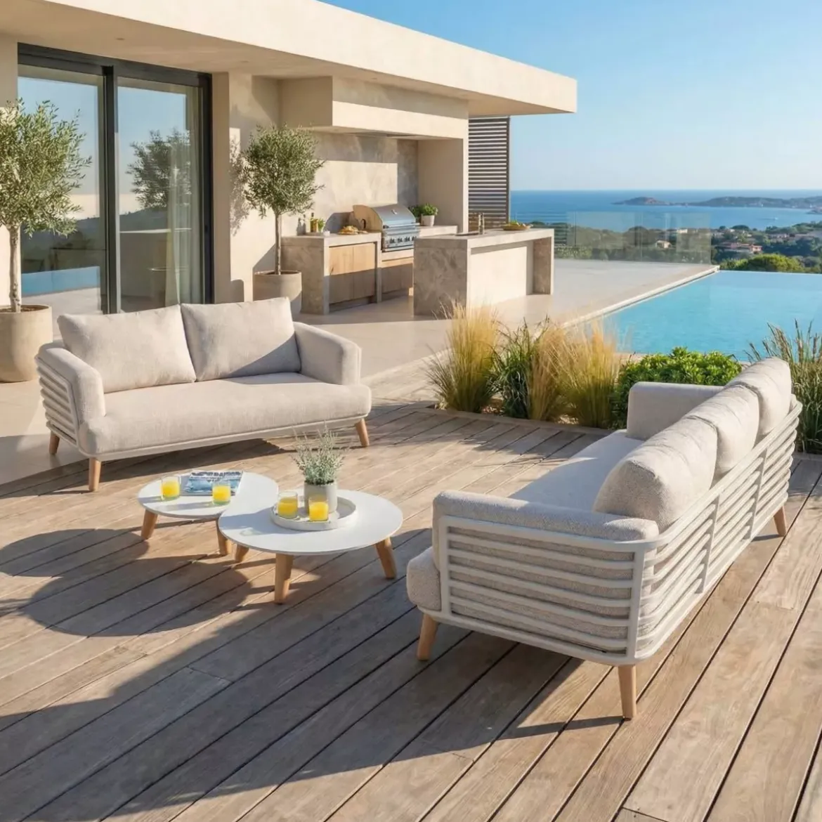 Salotto da giardino alluminio 5 posti 4 pezzi Monte Carlo Bianco e tortora