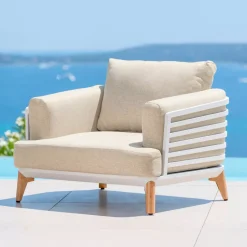 Salotto da giardino alluminio 2 posti 3 pezzi Monte Carlo Bianco e beige