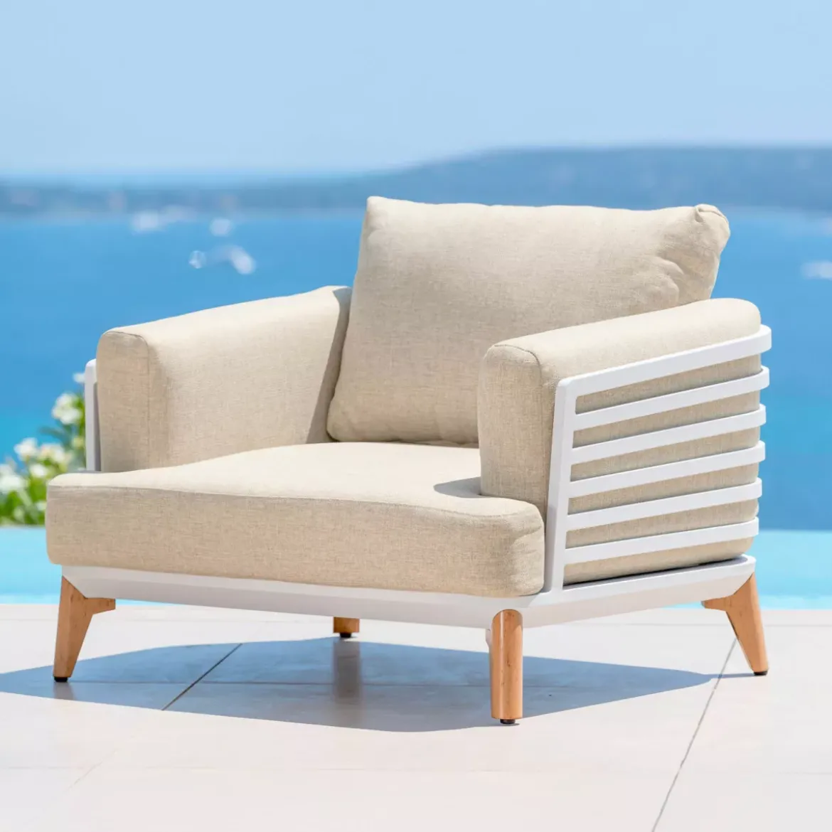 Salotto da giardino alluminio 2 posti 3 pezzi Monte Carlo Bianco e beige