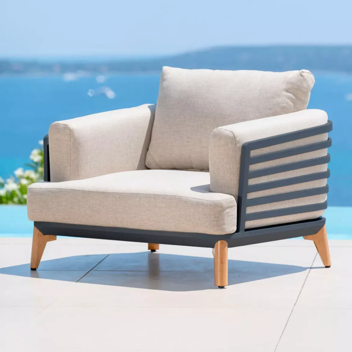 Salotto da giardino alluminio 8 posti 6 pezzi Monte Carlo Grigio antracite e tortora