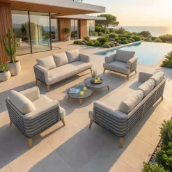 Salotto da giardino alluminio 8 posti 6 pezzi Monte Carlo Grigio antracite e tortora