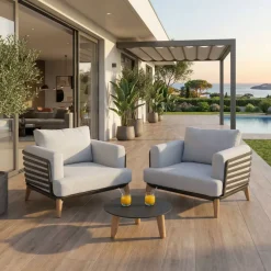 Salotto da giardino alluminio 2 posti 3 pezzi Monte Carlo Grigio antracite e grigio chiaro