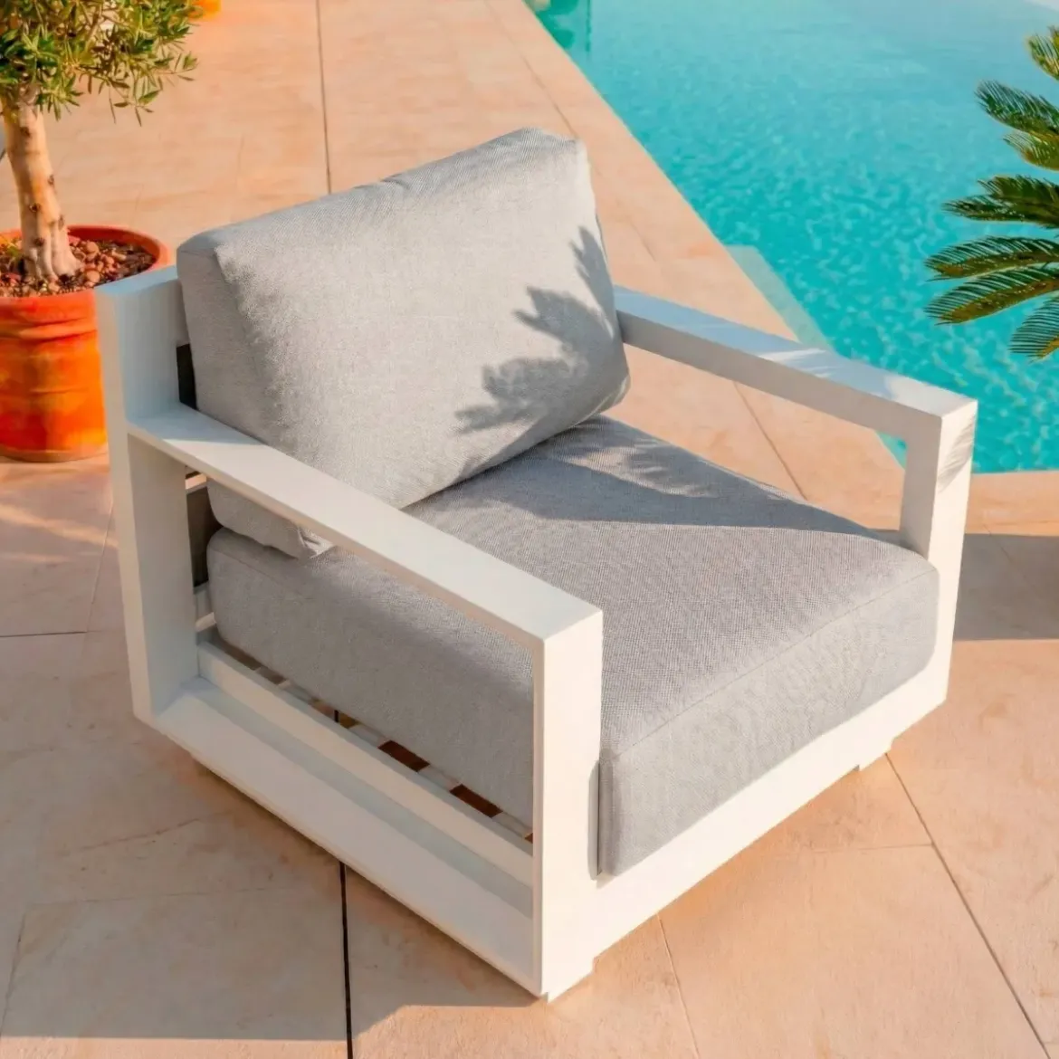 Salotto da giardino alluminio 5 posti 4 pezzi Elba Bianco e grigio chiaro