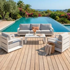 Salotto da giardino alluminio 5 posti 4 pezzi Elba Bianco e grigio chiaro
