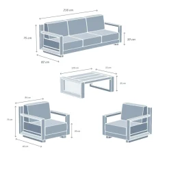 Salotto da giardino alluminio 5 posti 4 pezzi Elba Bianco e grigio chiaro