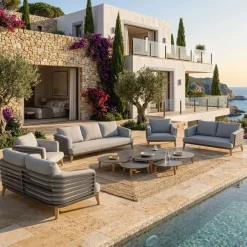 Salotto da giardino alluminio 9 posti 12 pezzi Monte Carlo Grigio antracite e grigio chiaro