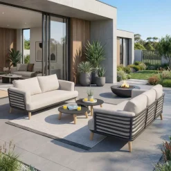 Salotto da giardino alluminio 5 posti 4 pezzi Monte Carlo Grigio antracite e tortora