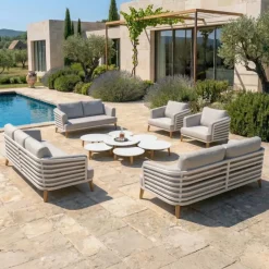 Salotto da giardino alluminio 9 posti 12 pezzi Monte Carlo Bianco e grigio chiaro