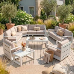 Salotto da giardino angolare alluminio 10 posti Elba Bianco e tortora