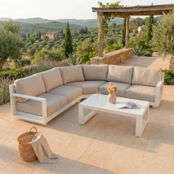 Salotto da giardino angolare alluminio 5 posti Elba Bianco e tortora