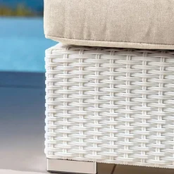 Salotto da giardino angolare in resina intrecciata 5 posti Palma Bianco e beige