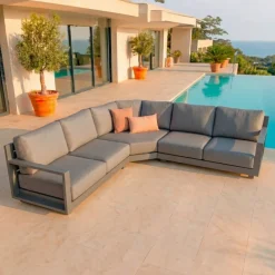 Salotto da giardino angolare alluminio 10 posti Elba Grigio antracite