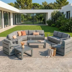Salotto da giardino angolare alluminio 10 posti Elba Grigio antracite