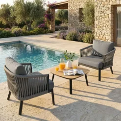 Salotto da giardino in alluminio 2 posti 3 pezzi Amalfi Grigio antracite