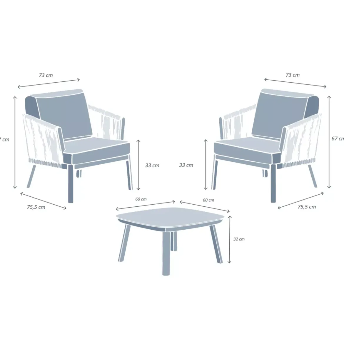 Salotto da giardino in alluminio 2 posti 3 pezzi Amalfi Bianco e beige