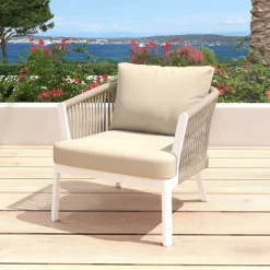 Salotto da giardino in alluminio 2 posti 3 pezzi Amalfi Bianco e beige