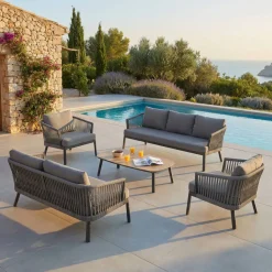Salotto da giardino in alluminio 7 posti 5 pezzi Amalfi Grigio antracite