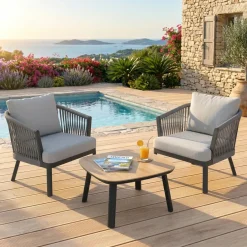 Salotto da giardino in alluminio 2 posti 3 pezzi Amalfi Grigio antracite e grigio chiaro