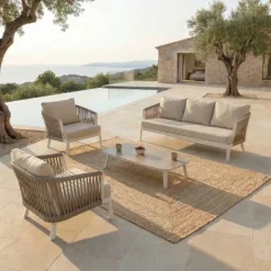 Salotto da giardino in alluminio 5 posti 4 pezzi Amalfi Bianco e beige