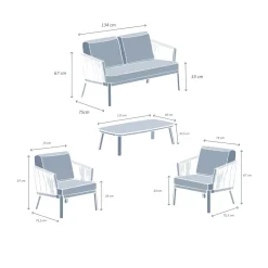Salotto da giardino in alluminio 4 posti 4 pezzi Amalfi Bianco e beige