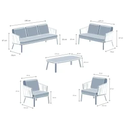Salotto da giardino in alluminio 7 posti 5 pezzi Amalfi Bianco e tortora