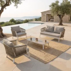 Salotto da giardino in alluminio 4 posti 4 pezzi Amalfi Bianco e tortora