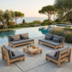 Salotto da giardino in legno di acacia 8 posti 5 pezzi Bornéo Grigio antracite