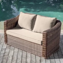 Salotto da giardino in resina intrecciata 7 posti 5 pezzi Calvi Seppia e tortora