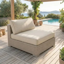 Salotto da giardino in resina intrecciata 2 posti 3 pezzi Palma Grigio e beige