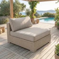 Salotto da giardino in resina intrecciata 9 posti 9 pezzi Palma Grigio e tortora