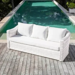 Salotto da giardino in resina intrecciata 5 posti 4 pezzi Calvi Bianco