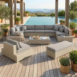 Salotto da giardino in resina intrecciata 9 posti 9 pezzi Palma Grigio e antracite