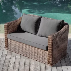Salotto da giardino in resina intrecciata 4 posti 4 pezzi Calvi Seppia e grigio scuro