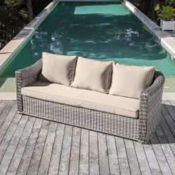 Salotto da giardino in resina intrecciata 7 posti 5 pezzi Calvi Grigio e tortora
