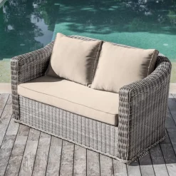 Salotto da giardino in resina intrecciata 7 posti 5 pezzi Calvi Grigio e tortora